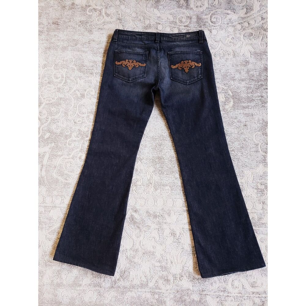 Vtg Y2K Paige Jeans Sz 31 Dark Blue Laurel Canyon Low Rise Boot Cut Embroidered